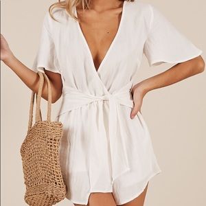 Showpo White Linen Playsuit